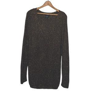 Lane Bryant 18/20 Brown Gold Metallic Shimmer Knit Pullover V-Neck Sweater 1X‎
